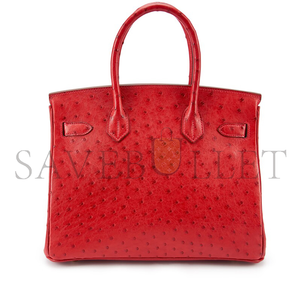 H**mes master birkin 30 ostrich leather red bag gold buckle h041933ck92 (30*22*16cm)